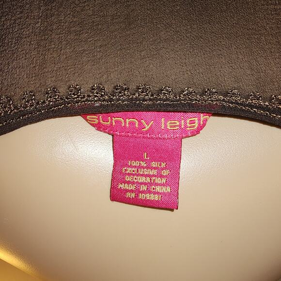 NWT Sunny Leigh Sz L 100% Silk Babydoll Brown Y2K Embroidered Sheer Fairy Top - Picture 5 of 6
